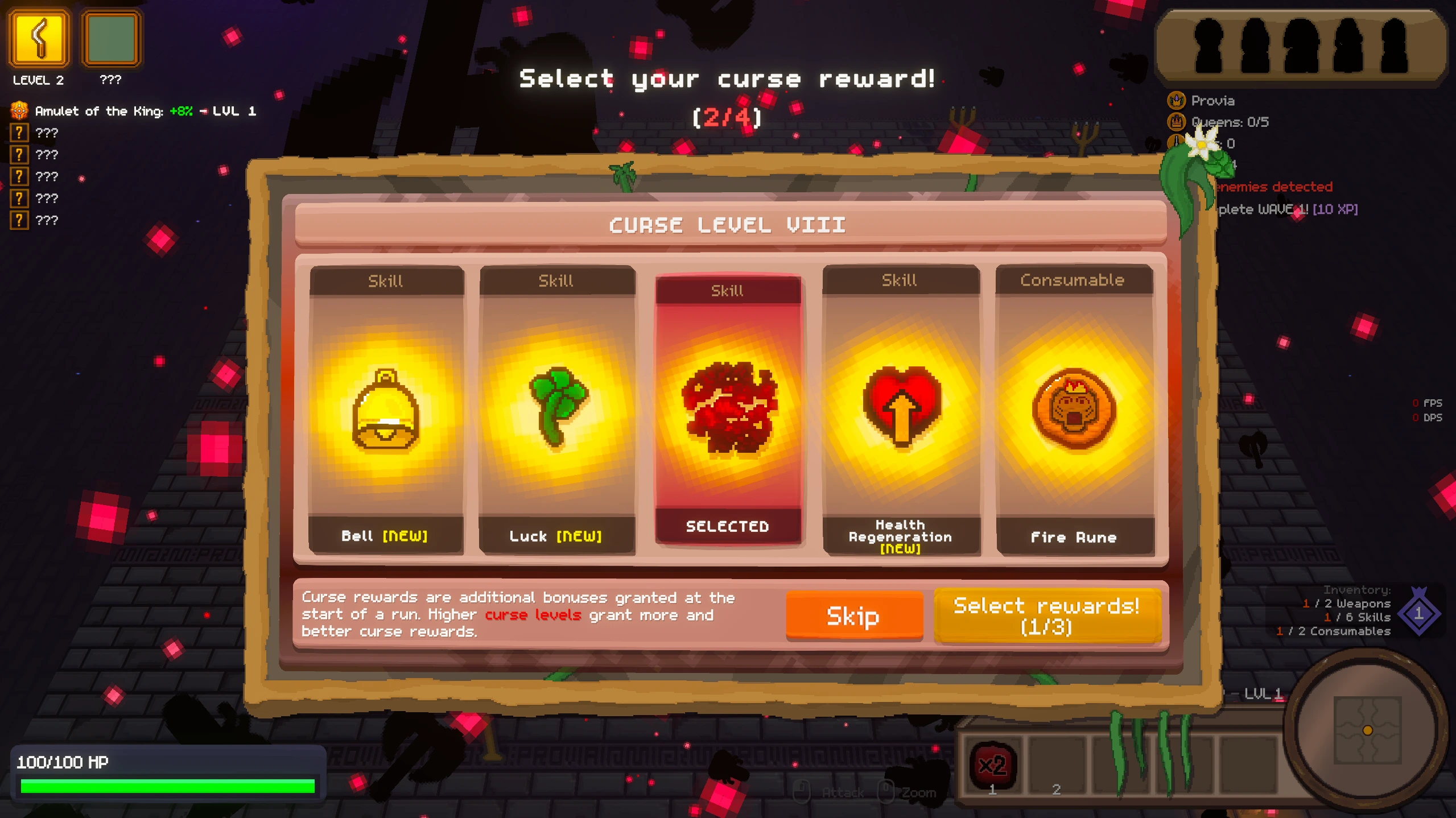God, Save the Queens statistics and progression screen